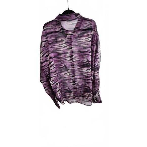 Nasty Gal Size 18 Purple and Black Sheer Button-Up Blouse with Animal Print - Picture 6 of 16